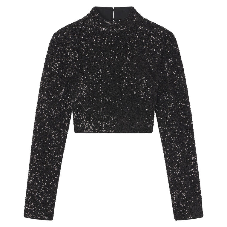 Cropped Sequin Mock Neck Top image number null