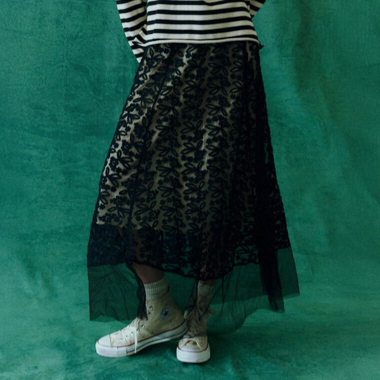 The Era Corded Lace Mesh Maxi Skirt image number null