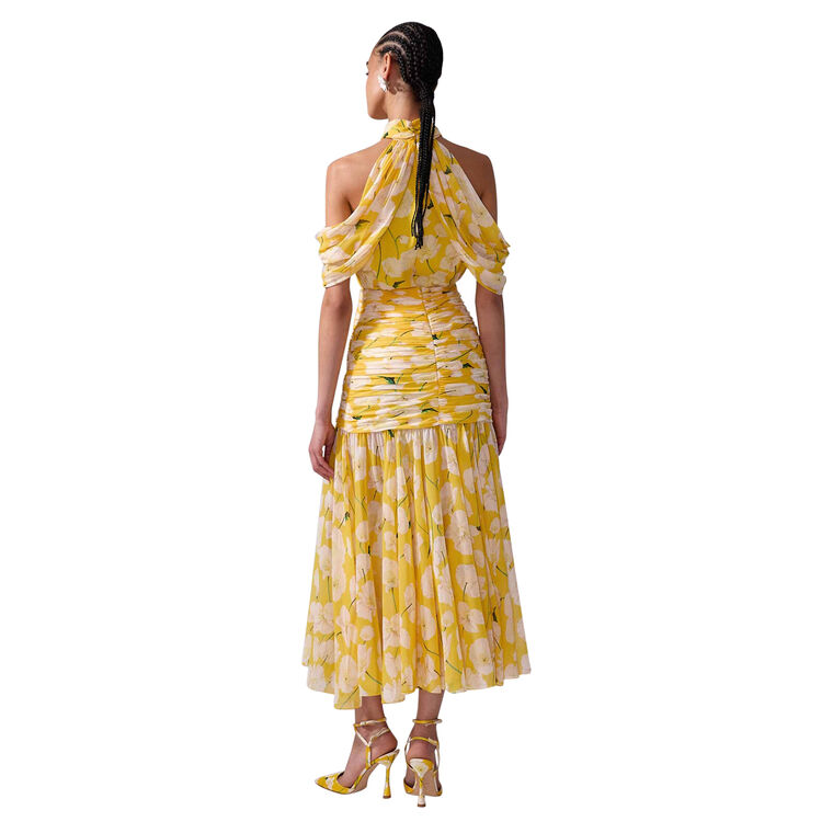 Floral-Print Gathered Chiffon Midi Skirt image number null