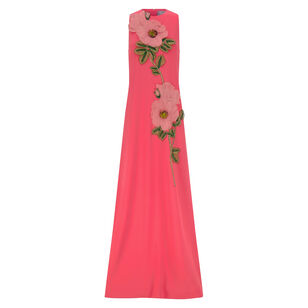 Sleeveless Peony Embroidered Fluid Crepe Francie Gown