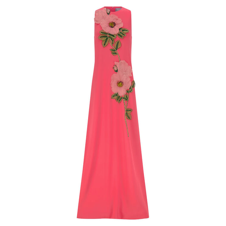 Sleeveless Peony Embroidered Fluid Crepe Francie Gown image number null
