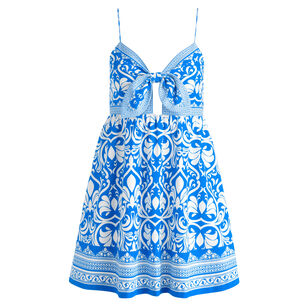 Melvina Tie Front Linen Babydoll Mini Dress