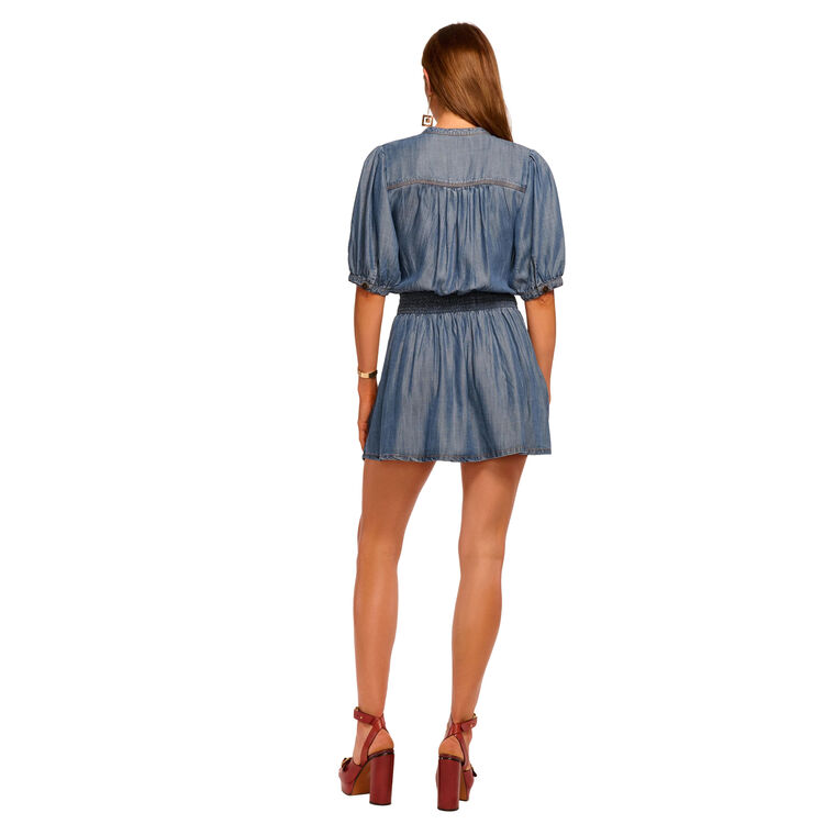 Norah Chambray Smocked Waist Mini Dress image number null