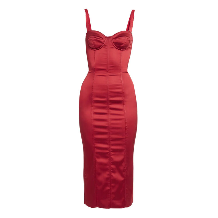 Sleeveless Corset Satin Midi Dress image number null