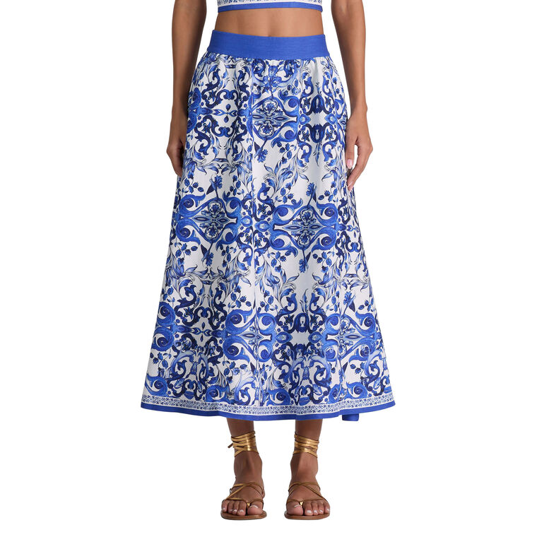 Earla High Waisted Flared Linen Midi Skirt image number null