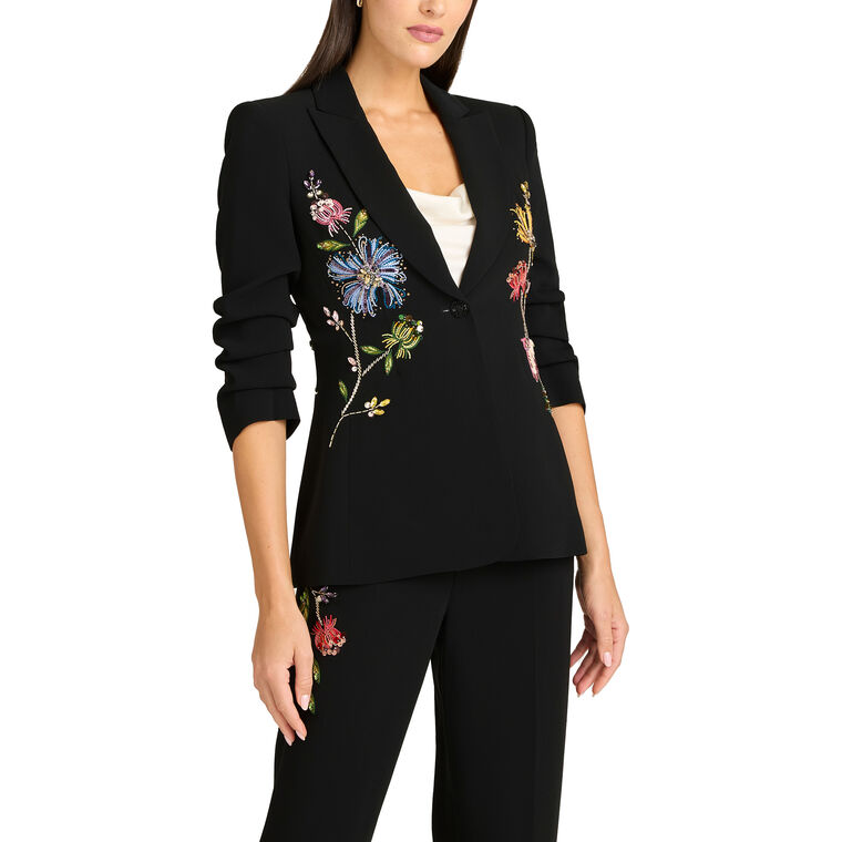 Cheyenne Floral Mixed Media Scrunch Sleeve Blazer image number null
