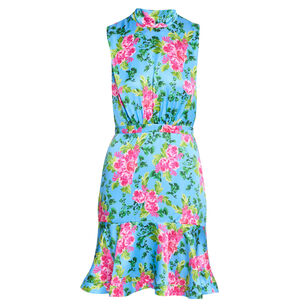 Fleur Sleeveless Mock Neck Tie-Back Mini Dress