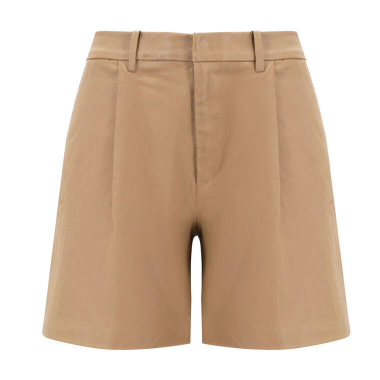 Deep Pleat Leather Trouser Short image number null