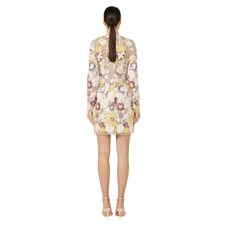 Zarina Emboidered Beaded Lace Floral Mini Dress image number null