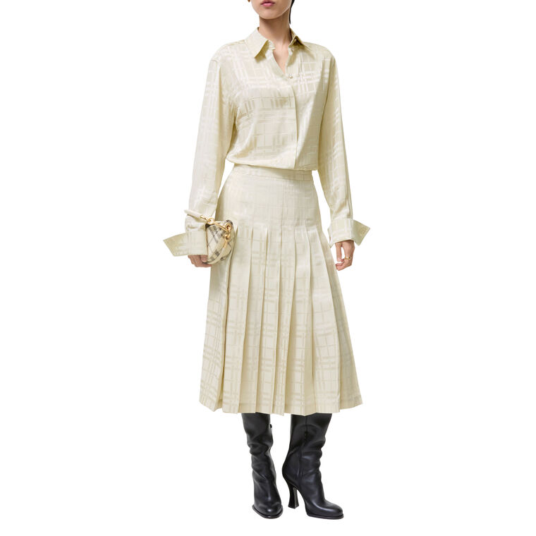 Annalie Check Pleated Silk Skirt image number null