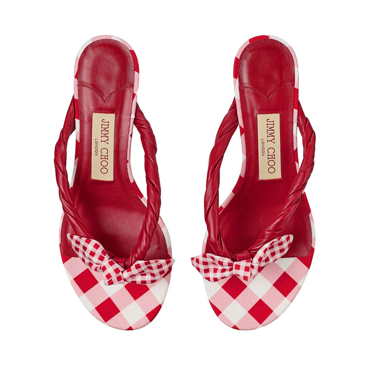 Liss 35mm Mixed Gingham Cotton Mule Sandals With Bow image number null