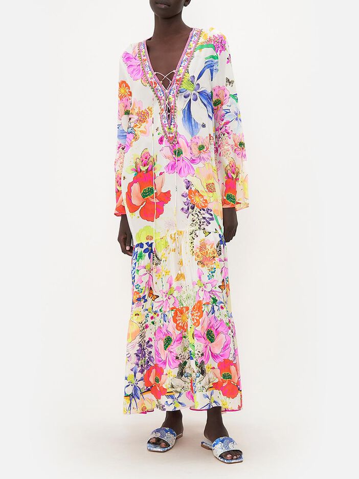 Lace Up Dress With Tiered Hem image number null