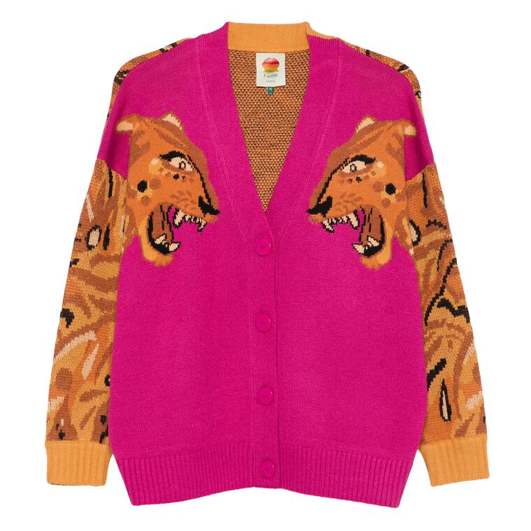 Bold Tiger Buttoned Knit Cardigan image number null