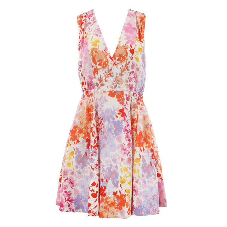 Tia Floral Printed Stretch Linen Sleeveless Mini Dress image number null