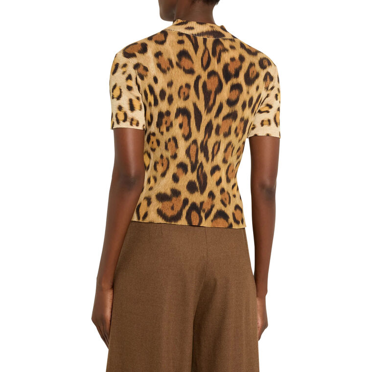 Short Sleeve Jaguar Print Ribbed Knit Pullover Sweater image number null