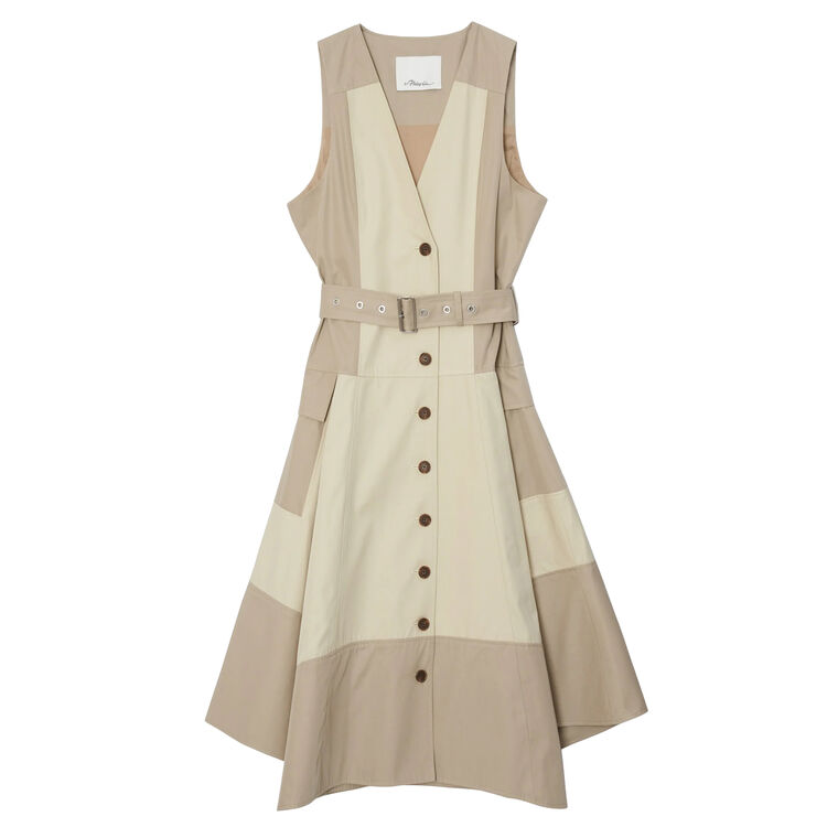 Patchwork Sleeveless Belted Utility Trench Midi Dress image number null