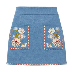 Pallas Embroidered Denim A-Line Mini Skirt