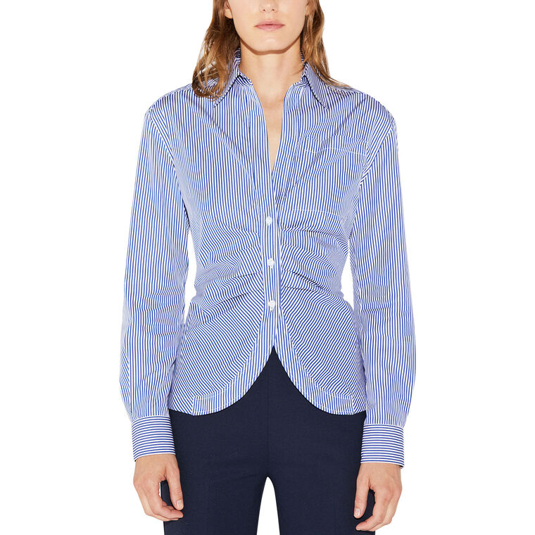 Sierra Striped Ruched Button Front Poplin Shirt image number null