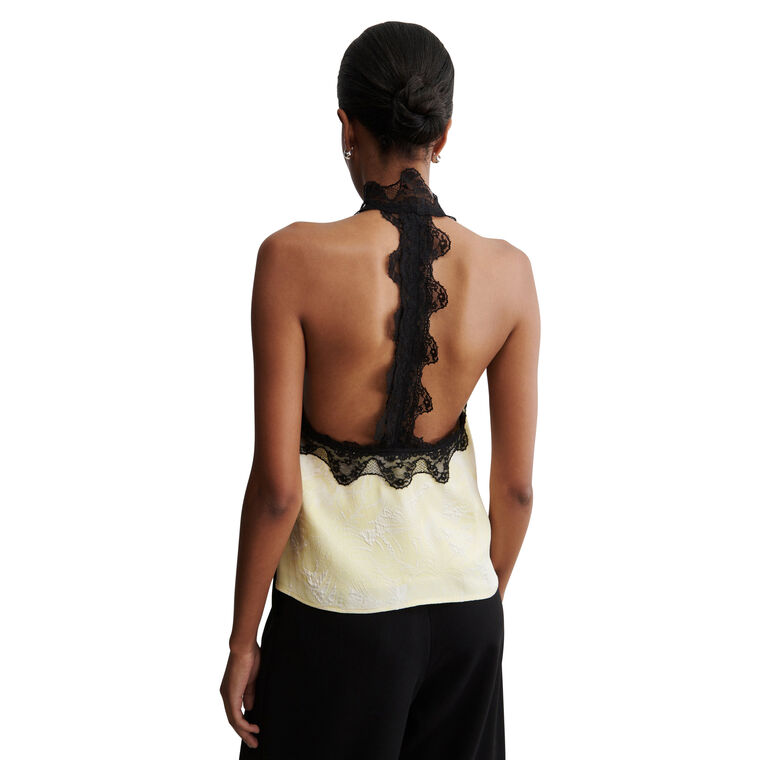 Gough Jacquard Halterneck Lace-Trim Top image number null