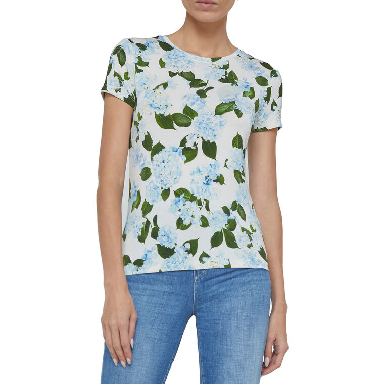 Ressi Short Sleeve Fitted Crew Neck Tee With Hydrangea Print image number null