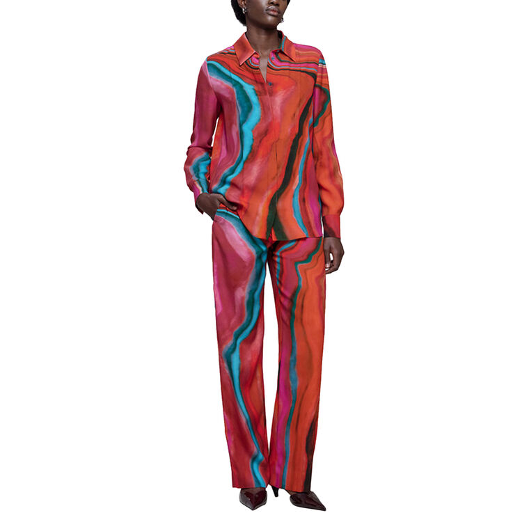 Classic Crepe Satin Printed Shirt With Crease Detail image number null