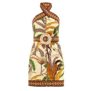 Foliage Sketch Halter Neck Mini Dress