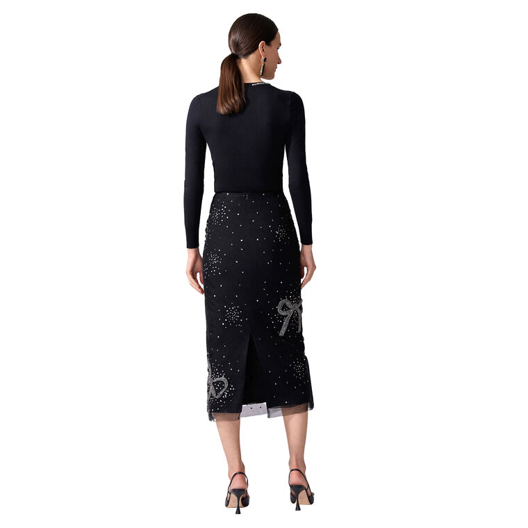 Bow-Embroidered Midi Pencil Skirt image number null