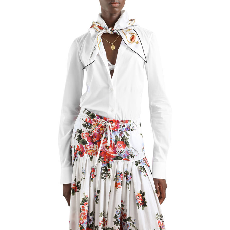 Long Sleeve Button Down Blouse With Silk Scarf image number null