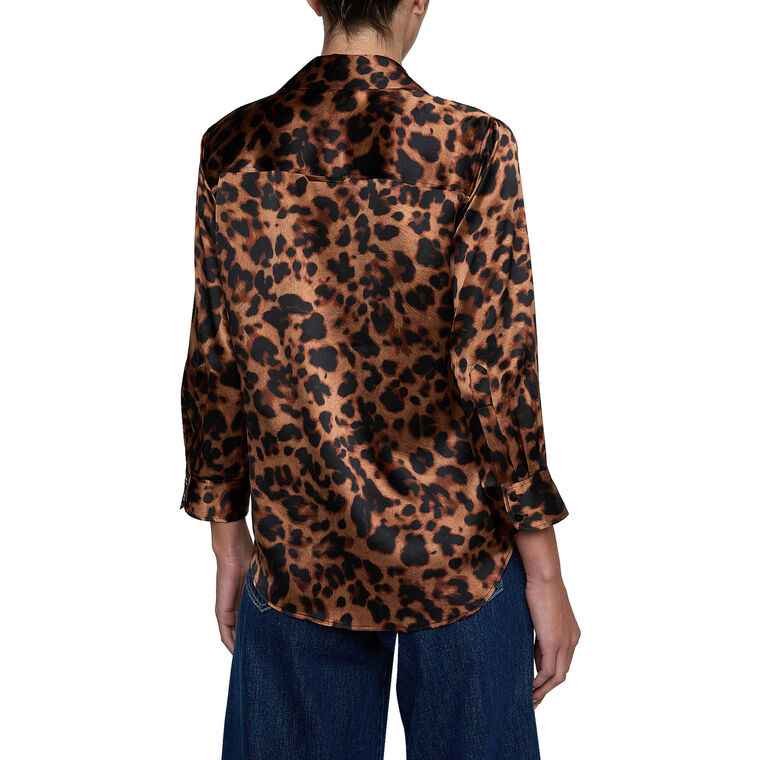 Dani 3/4 Sleeve Leopard Silk Blouse image number null