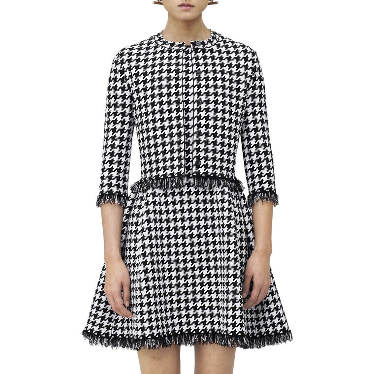 Houndstooth Button-Front Crew Neck Cardigan image number null