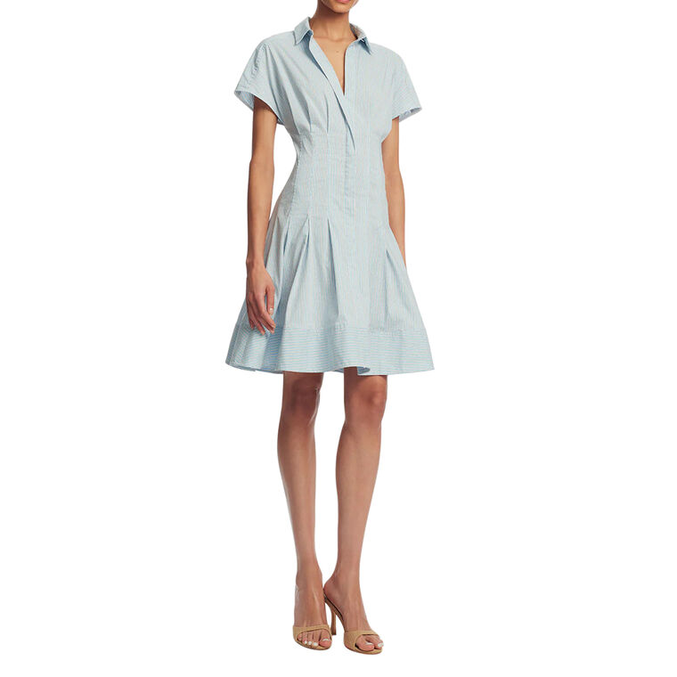 Short Sleeve Striped Cotton Poplin Mini Dress image number null