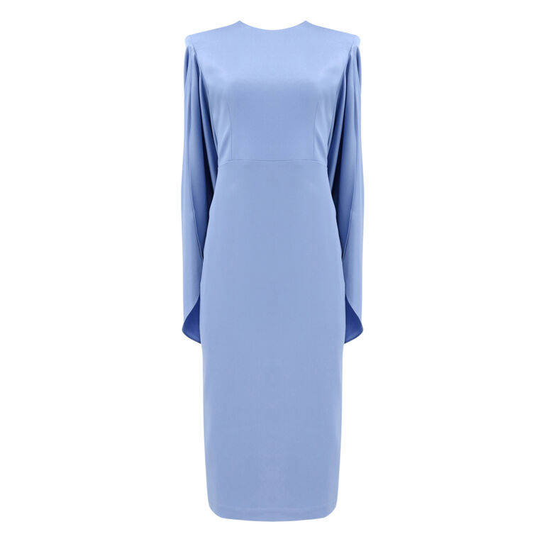 Strong-Shoulder Drape Satin Crepe Midi Dress image number null