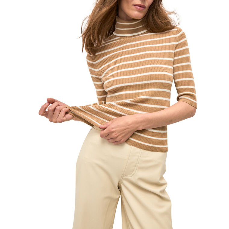 Katrina Merino Striped Turtleneck Sweater image number null