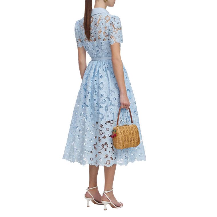 Short Sleeve Collared Belted Lace Midi Dress image number null