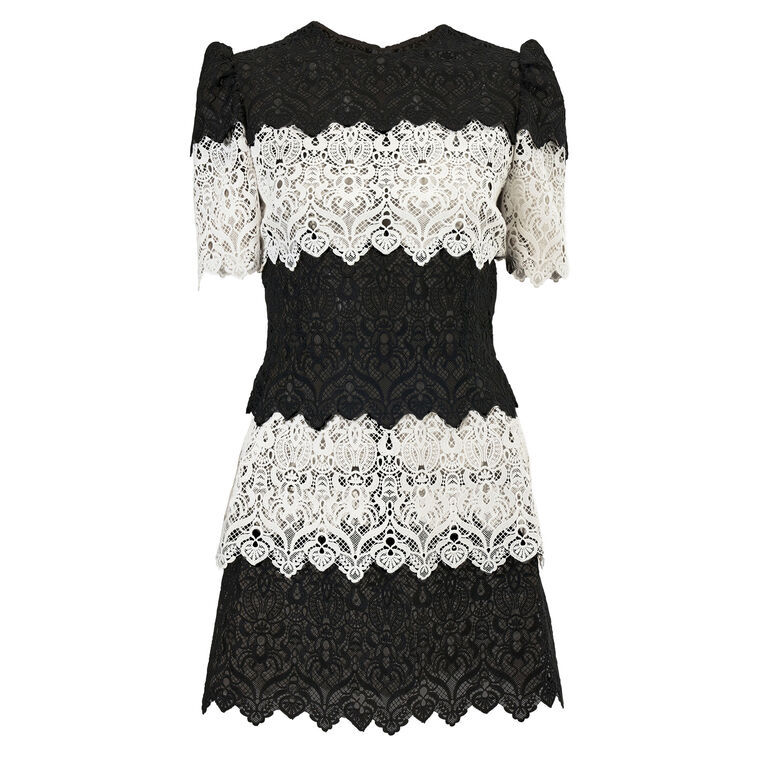 Short Sleeve Crewneck Lace Trim Mini Dress image number null