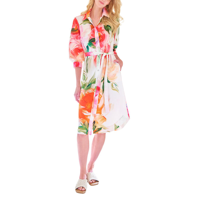 Clementine Button-Front Peony Floral Midi Dress image number null