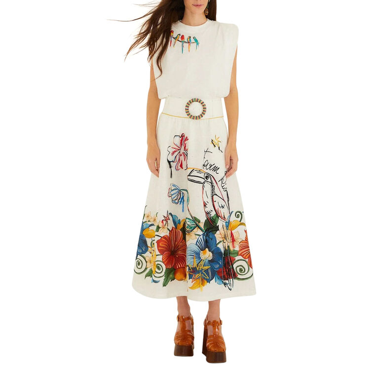 Birds On Branch Embroidered Organic Cotton T-Shirt image number null