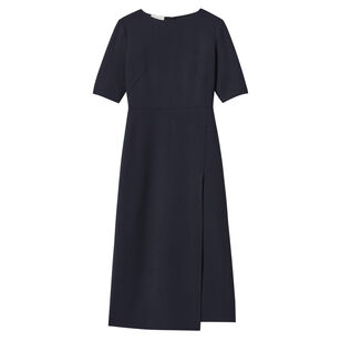 Responsible Wool Double Face Faux Wrap A-Line Midi Dress
