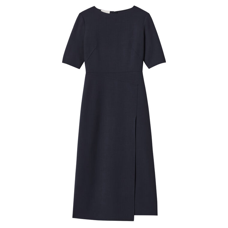 Responsible Wool Double Face Faux Wrap A-Line Midi Dress image number null