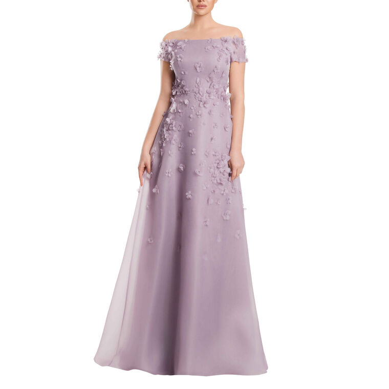 Off Shoulder Gown With 3D Flowers image number null