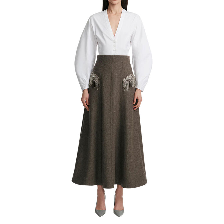 Boiled Wool Coating Seamed Midi Skirt image number null
