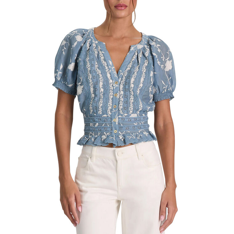 Kathryn Embroidered Short Sleeve Lace Trim Blouse image number null