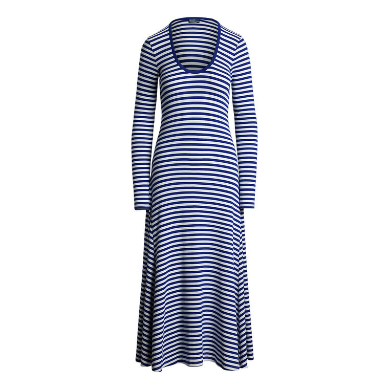 Striped Long Sleeve Scoopneck Day Dress image number null