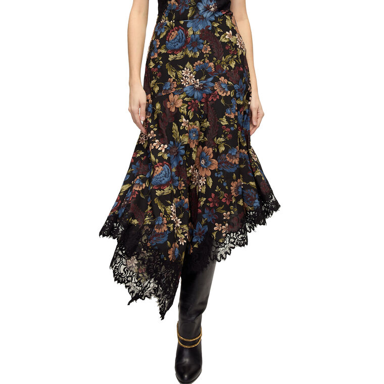 Rosemary Floral Asymmetric Hem Midi Skirt image number null