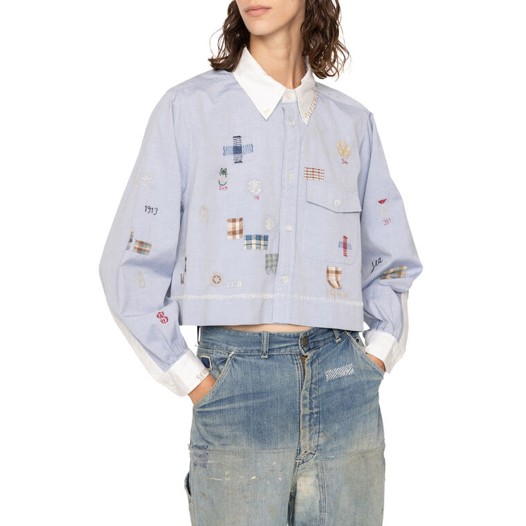 Claira Long Sleeve Embroidered Cropped Button-Down Top image number null