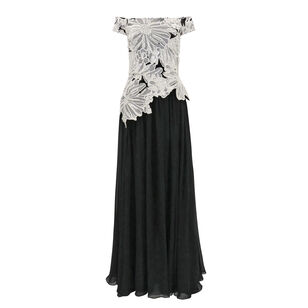 Sequin Embroidered Off-The-Shoulder Gown
