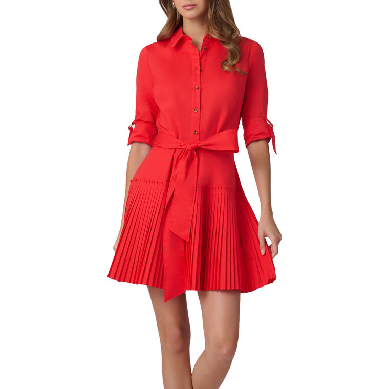 Mclean Short Sleeve Pleated Button-Front Mini Dress image number null