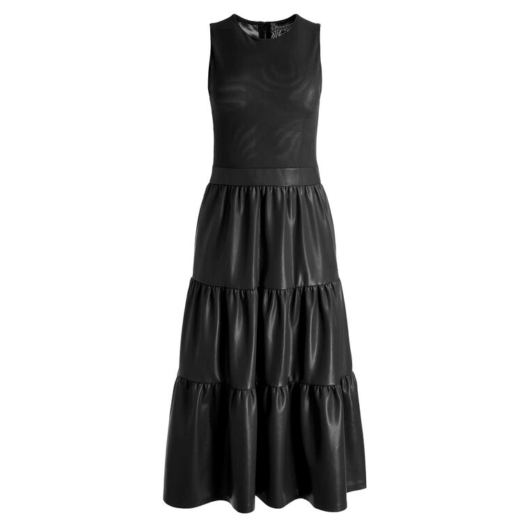 green emerald velvet dress RED FAUX LEATHER TIERED MIDI DRESS by FATE – To The Nines main image 1