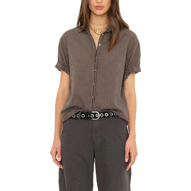 Channing Short Sleeve Gingham Button-Down Shirt image number null