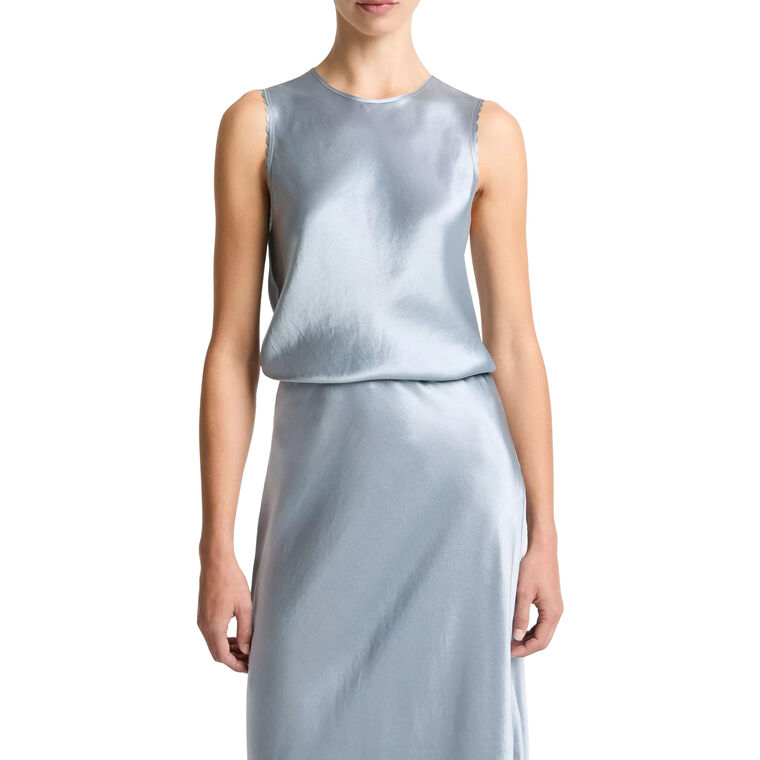 Scallop-Detail Sleeveless Satin Shell image number null